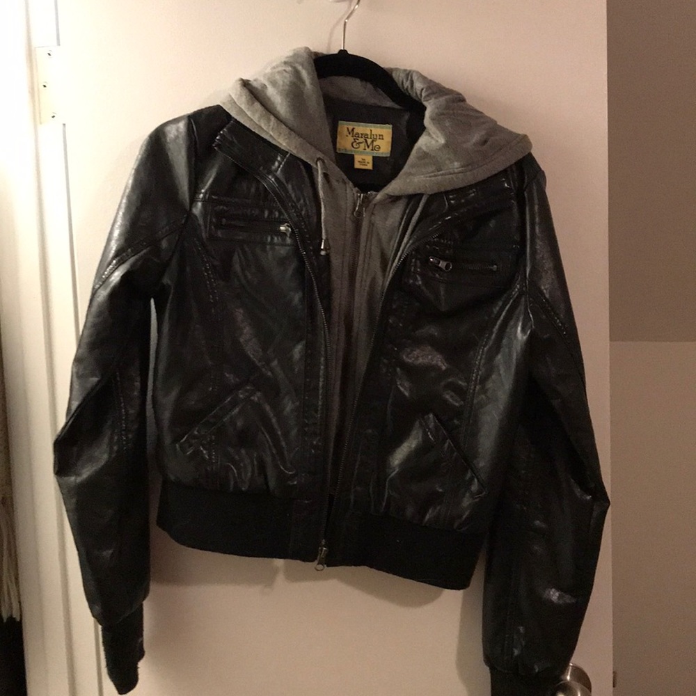 Leather hooded jacket